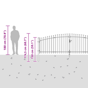 Cancello da Giardino con Punta a Lancia a Due Ante Grigio 125x400 cm Acciaio