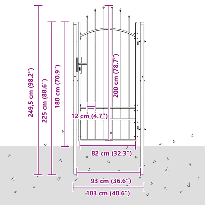 vidaXL Cancello da giardino con blocco Grigio 100 x 200 cm Acciaio