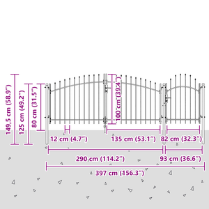 Cancello da Giardino con Punta di Lancia Nero 100x400 cm Acciaio