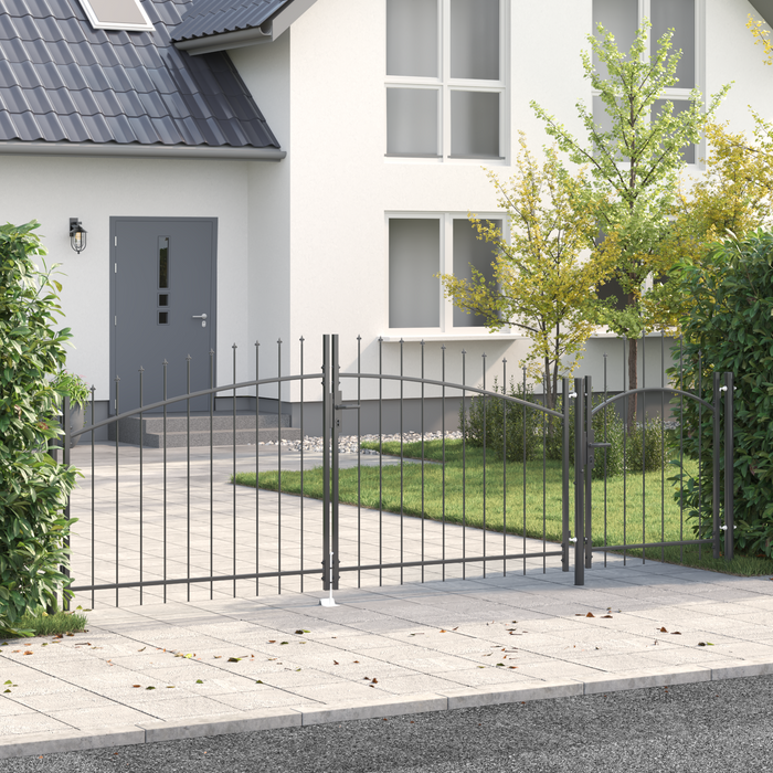 Cancello da Giardino con Punta a Lancia Grigio 125x400 cm Acciaio
