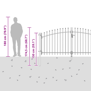 Cancello da Giardino con Punta a Lancia Grigio 125x400 cm Acciaio