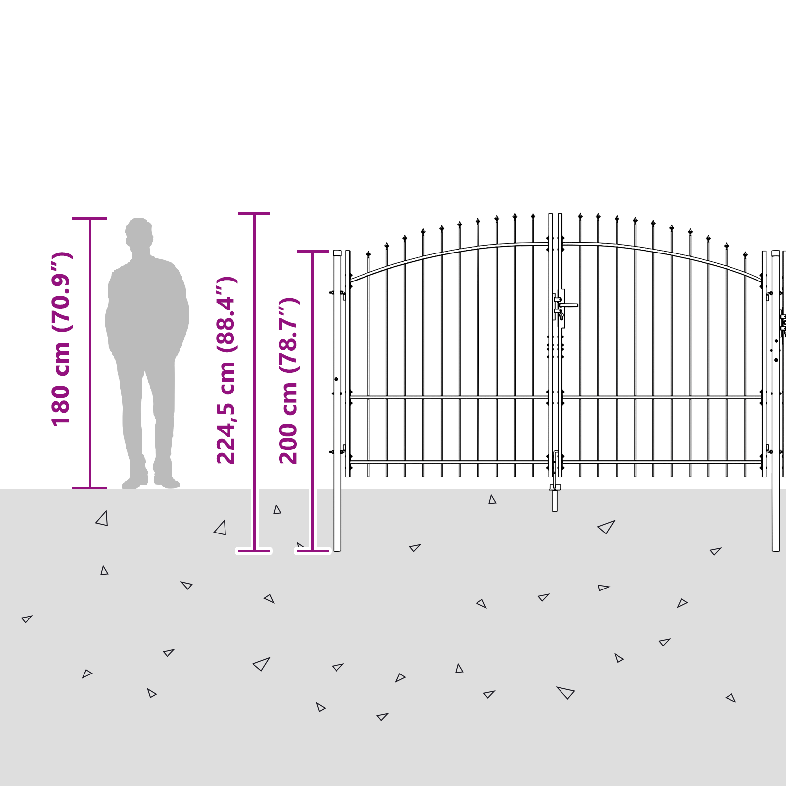 Cancello da Giardino con Punte a Forma di Lancia Grigio 175x400 cm Acciaio
