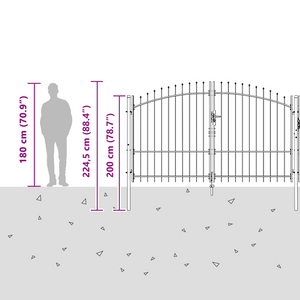 Cancello da Giardino con Punte a Forma di Lancia Grigio 175x400 cm Acciaio