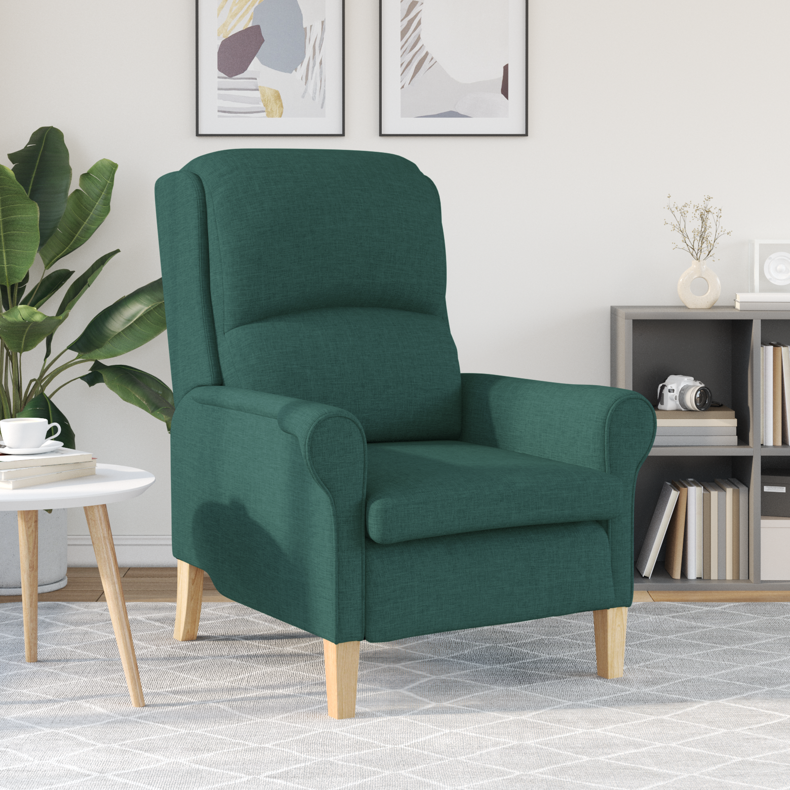 Poltrona Moderna Verde Scuro Tessuto, Legno Standard Ergonomica