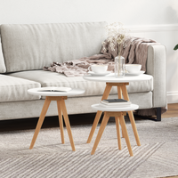 Set di Tavolini da Caffè in Legno Massello Noce e Legno Ingegnerizzato