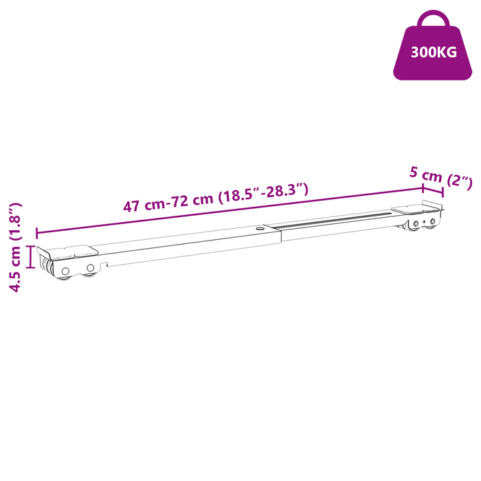Base per Lavatrice con Ruote 2 pz Lunghezza 46-71 cm 300 kg