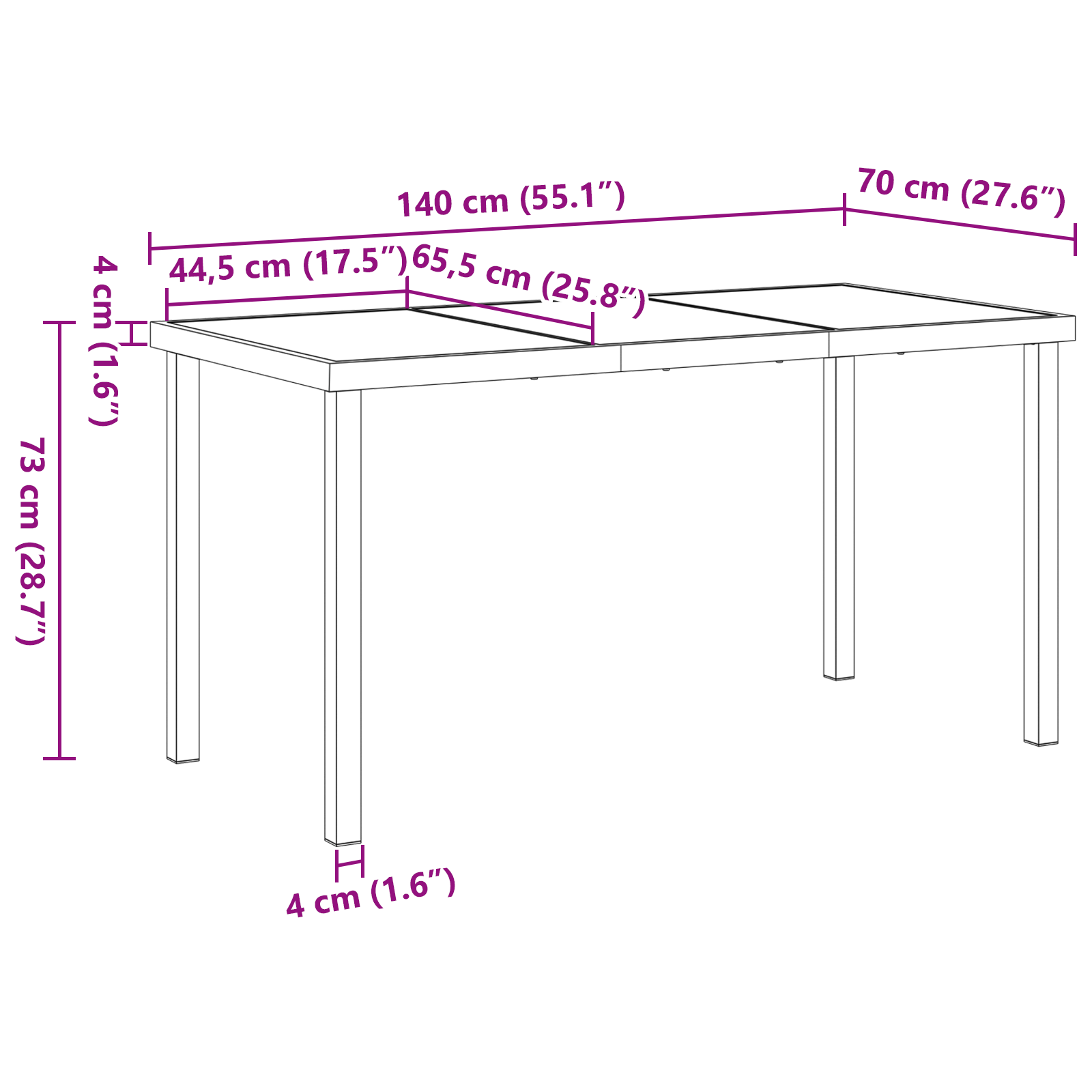 Tavolo da Giardino Nero 140x80x73 cm Vetro Temperato