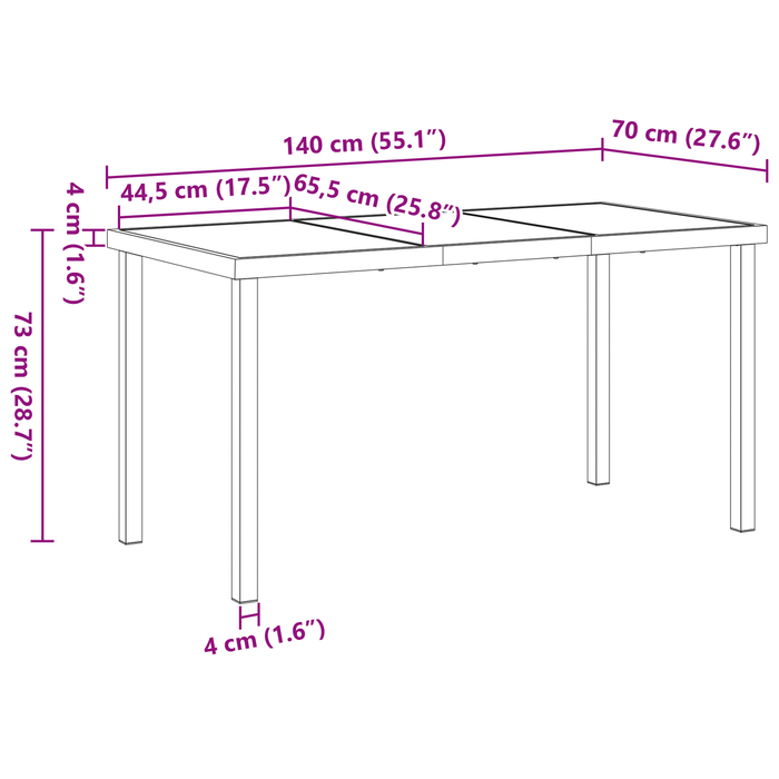 Tavolo da Giardino Nero 140x80x73 cm Vetro Temperato