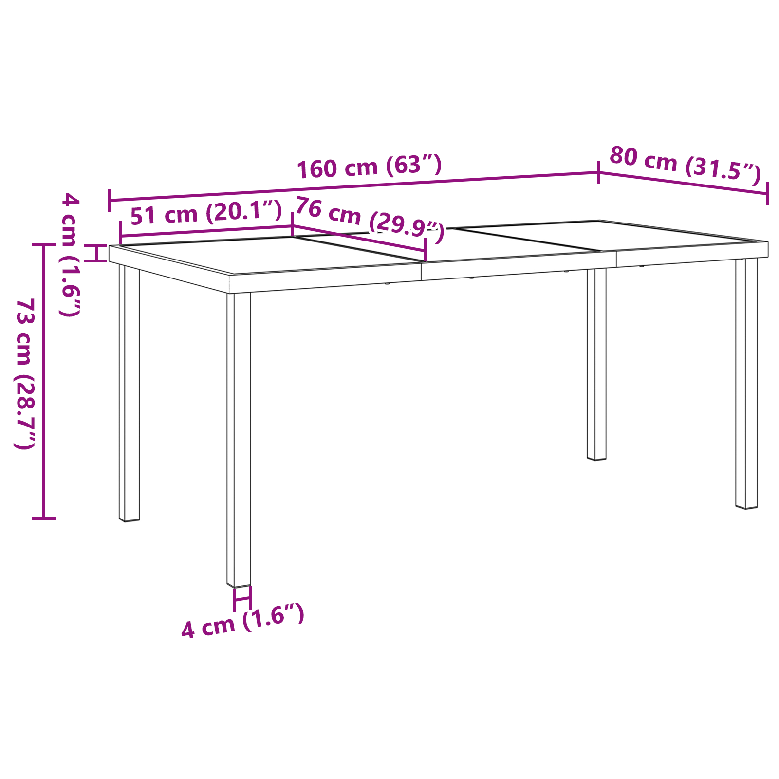 Tavolo Giardino Nero 160x80x73 cm Vetro Temperato