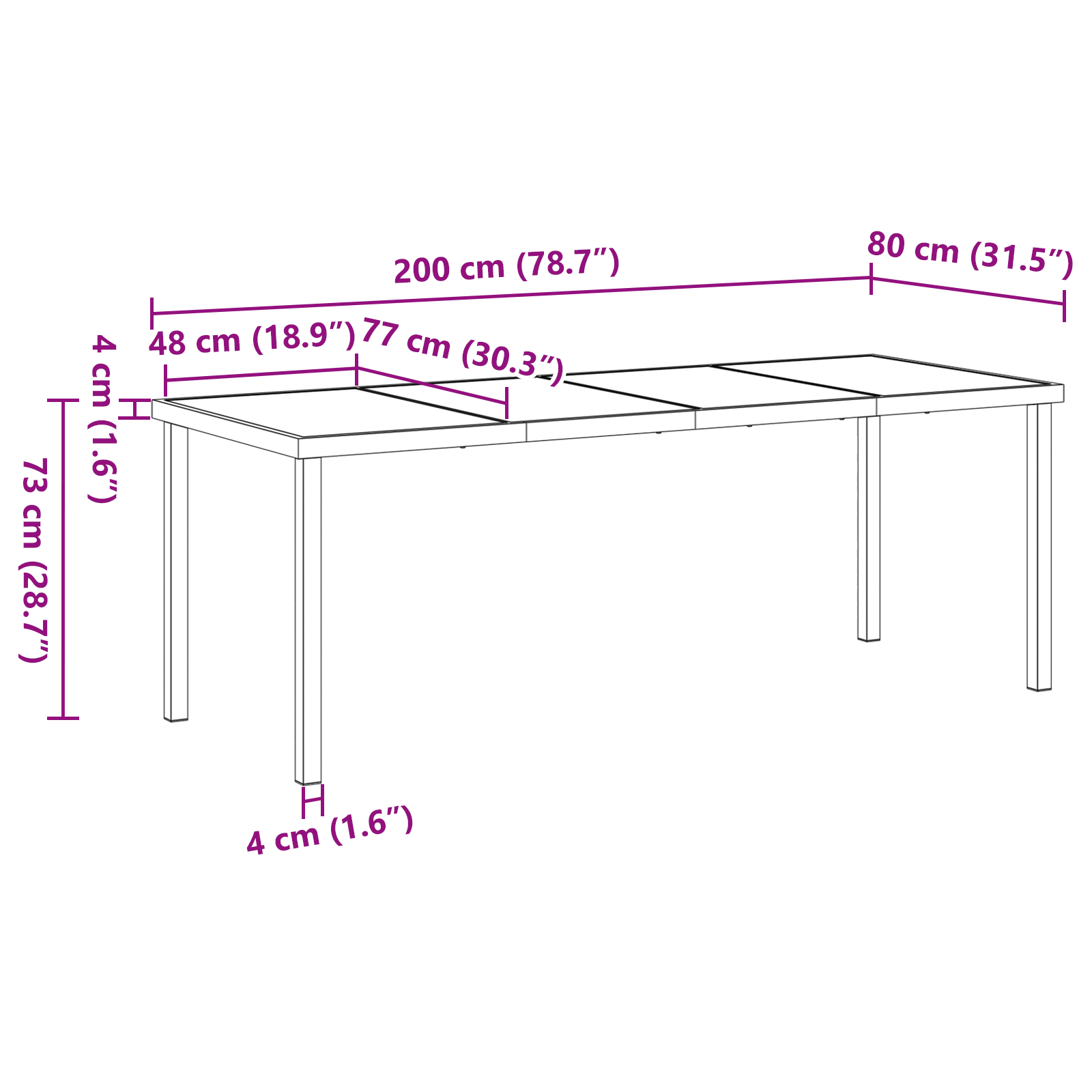 Tavolo da Giardino  Nero 200x80x73 cm in Vetro Temperato