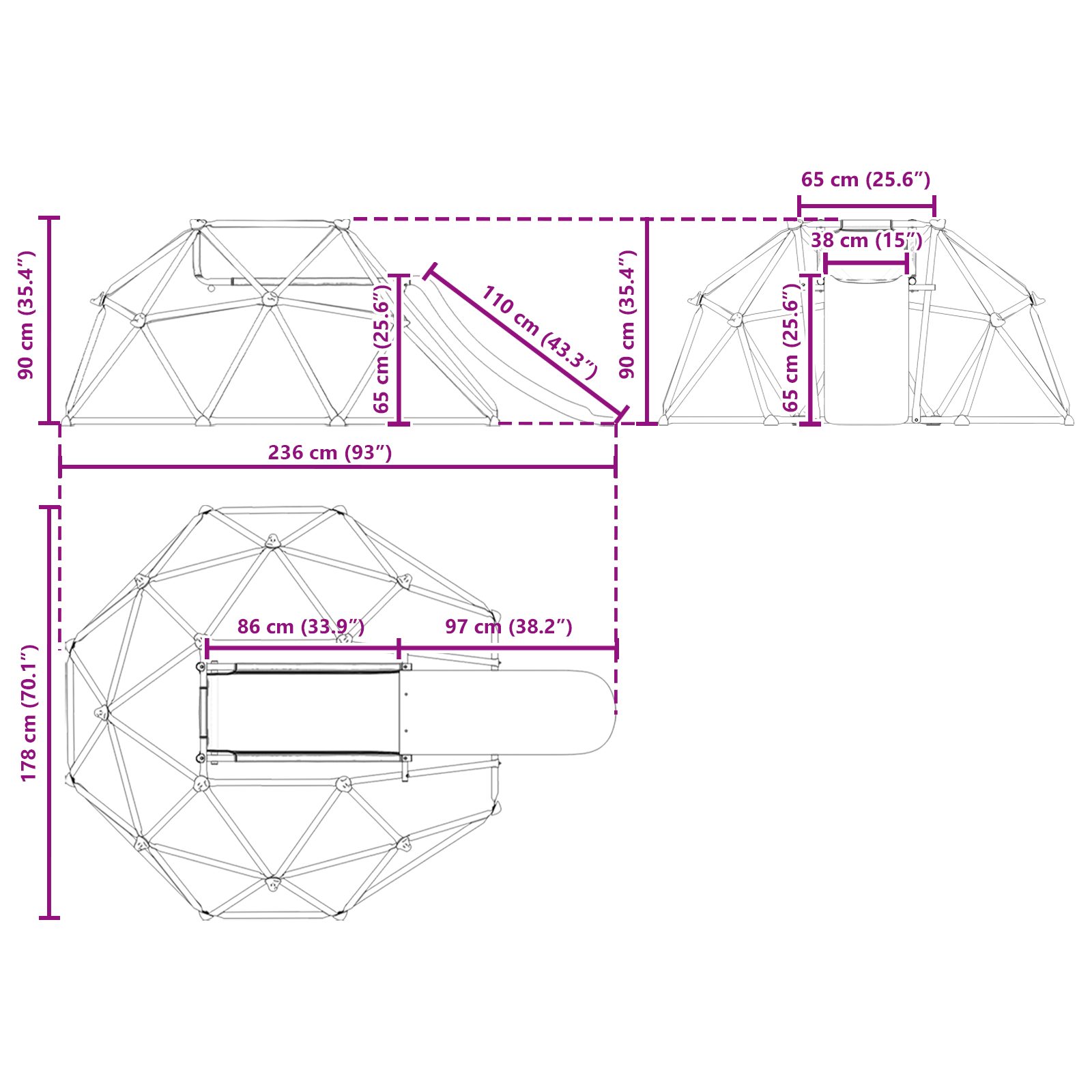 Dome per Arrampicata con Scivolo per Bambini 3-10 Anni 247 cm 200 kg