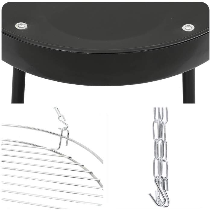 Treppiede da Cucina per Focolare con Griglia e Supporto per Fuoco 170 cm