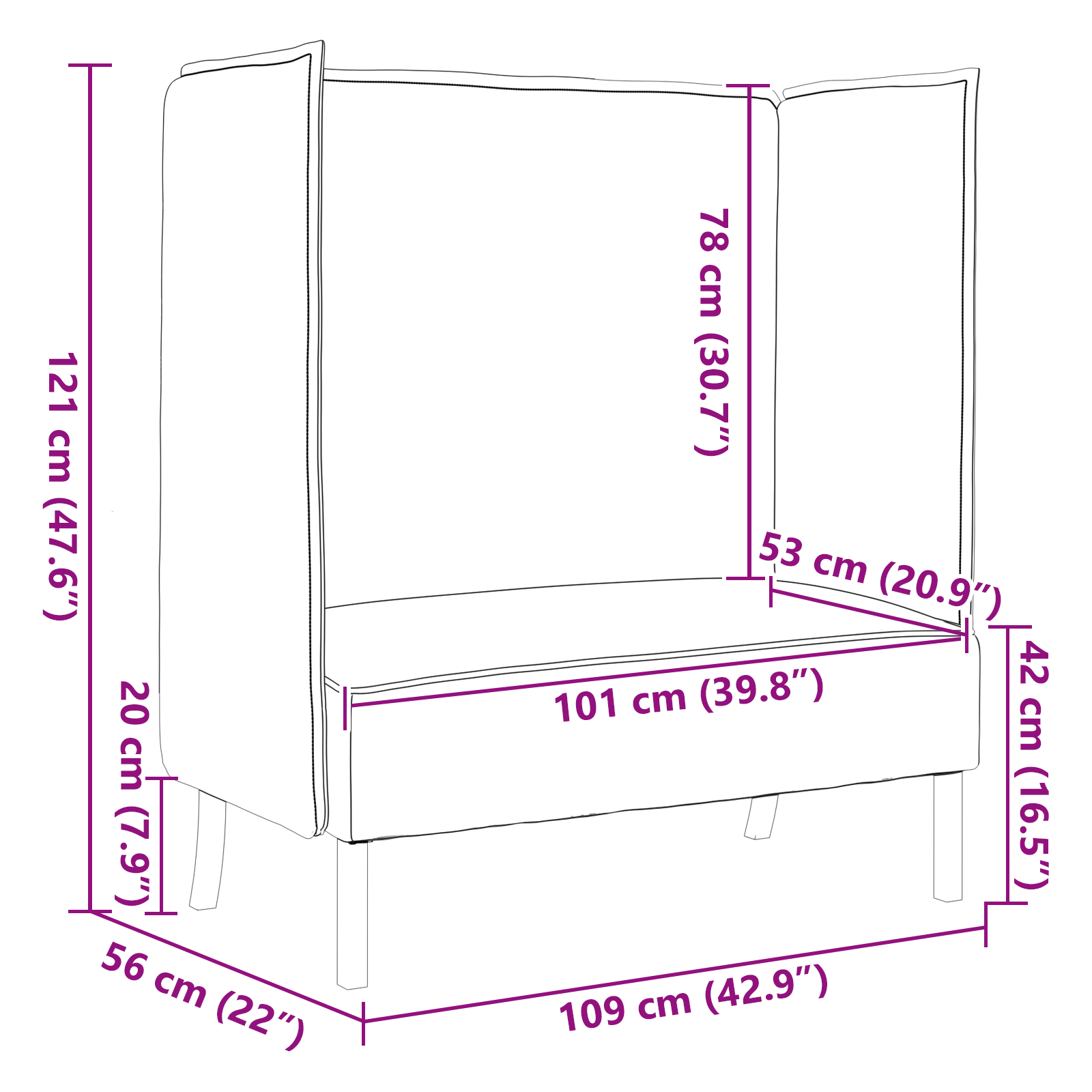 Divano Alto Nero 109x56x121 cm Tessuto
