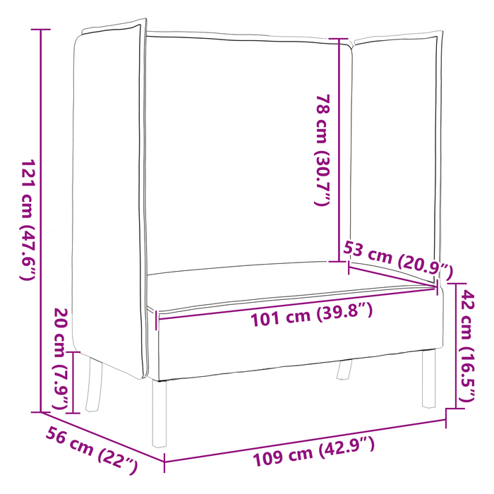 Divano alto Rosa 109x56x121 cm Tessuto