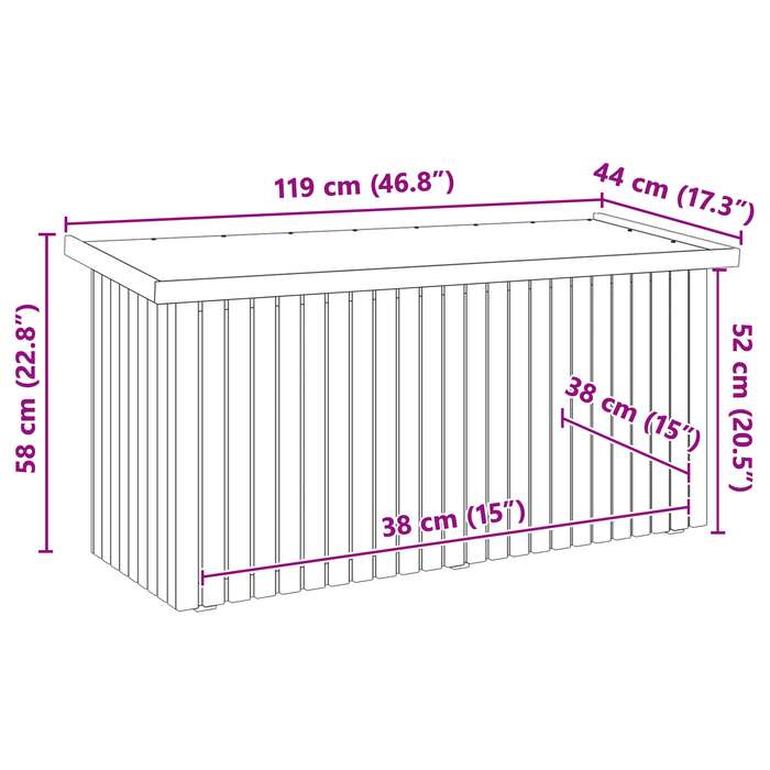 Scatola di Stoccaggio 119x44x58.5 cm Legno di Pino Trattato