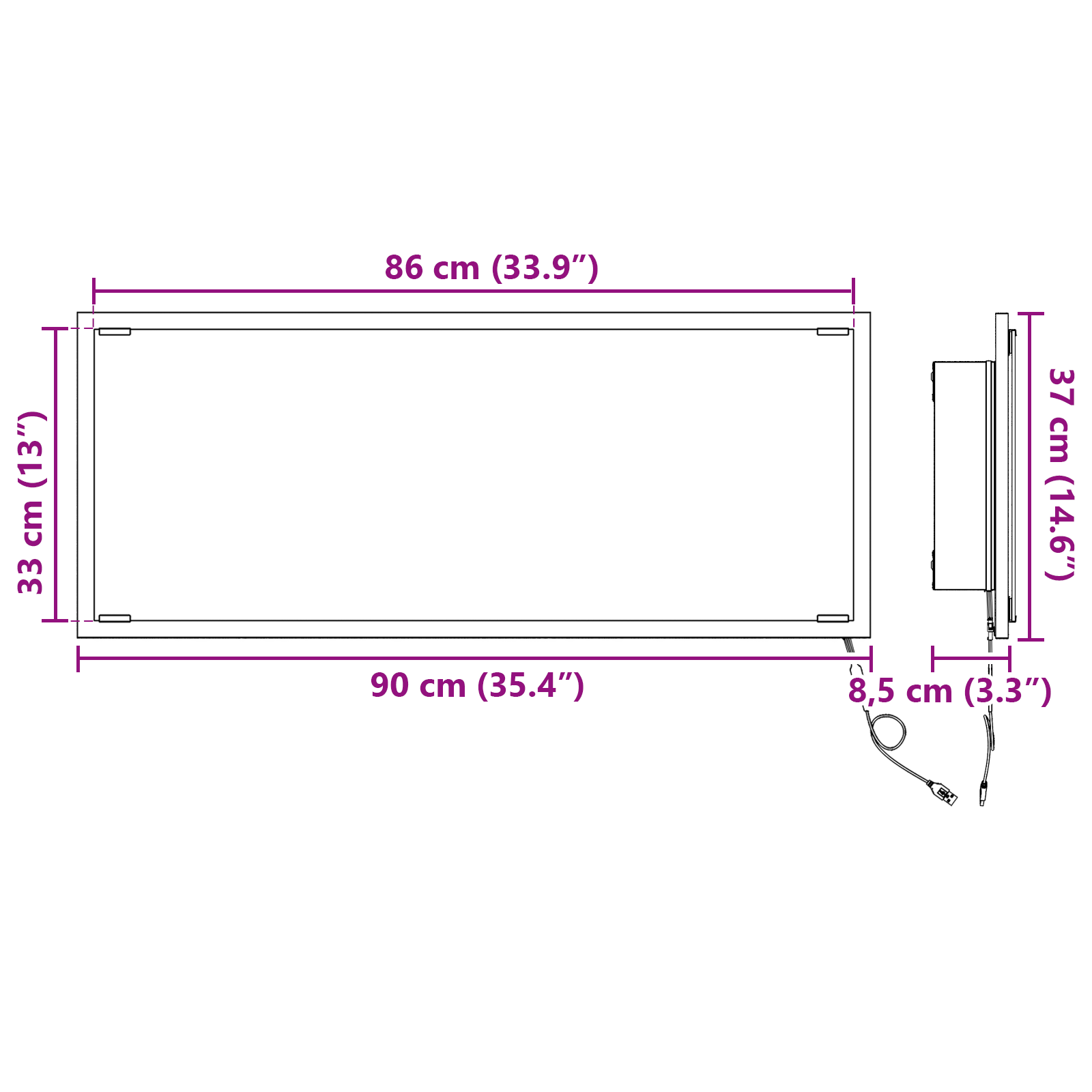 Specchio da bagno LED Rovere affumicato 90x8,5x37 cm Legno ingegnerizzato