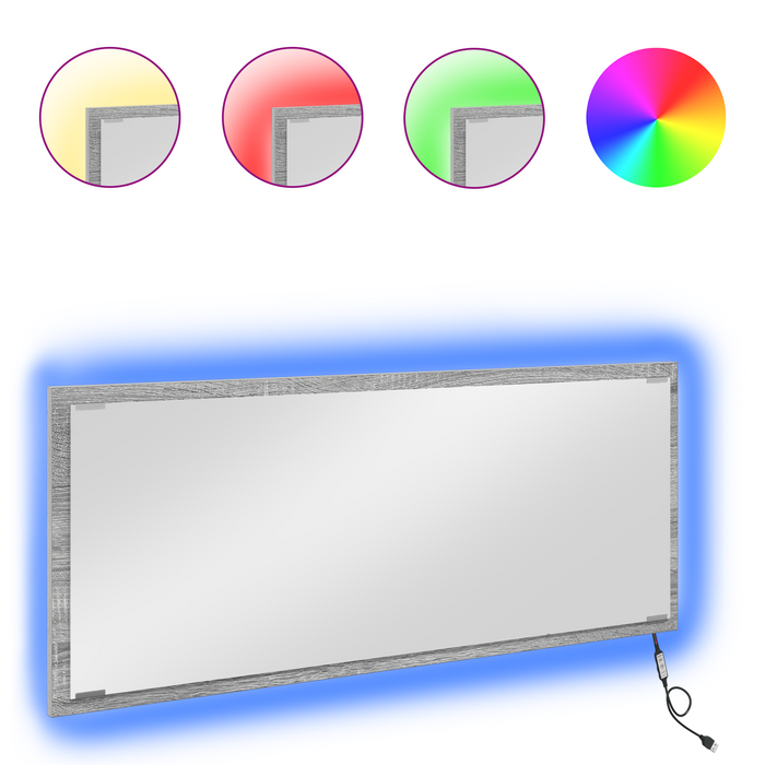 Specchio da Bagno con Luce LED Grigio Sonoma 90x8,5x37 cm