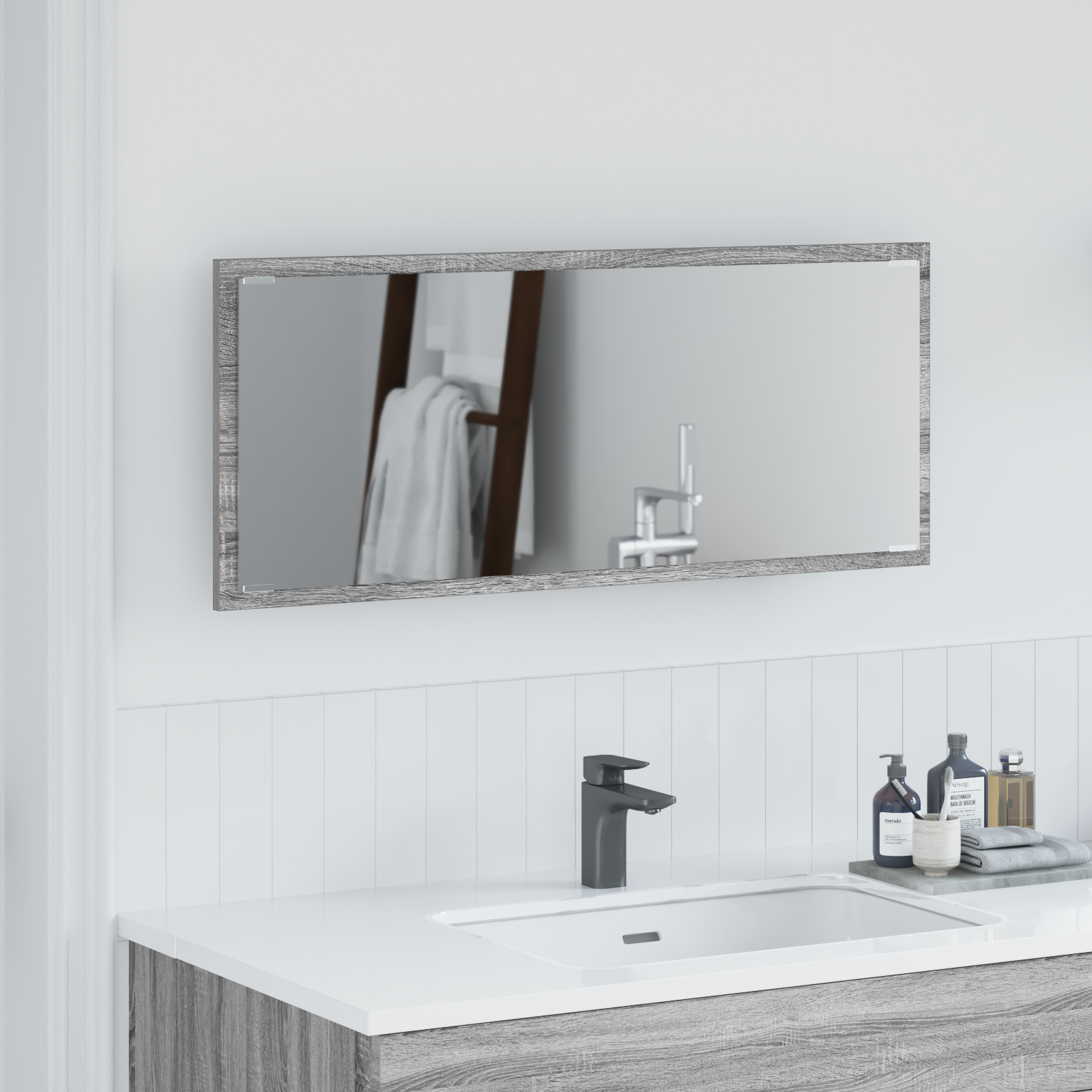 Specchio da Bagno con Luce LED Grigio Sonoma 90x8,5x37 cm