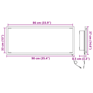 Specchio da Bagno con Luce LED Grigio Sonoma 90x8,5x37 cm