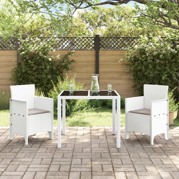 Set di 2 Sedie da Giardino con Cuscini Bianche in Polyrattan