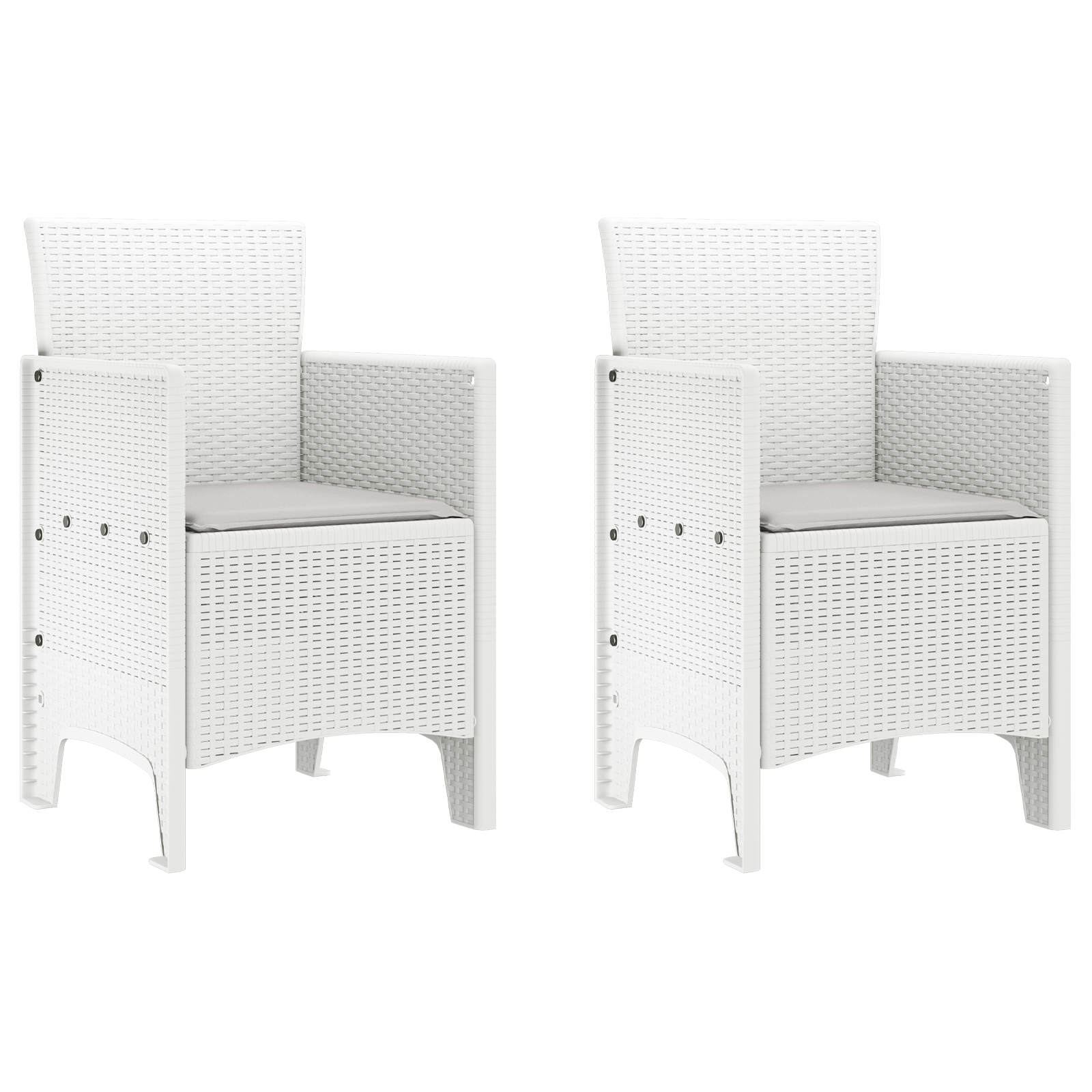 Sedie da giardino con cuscini 2 pz Bianco Polyrattan