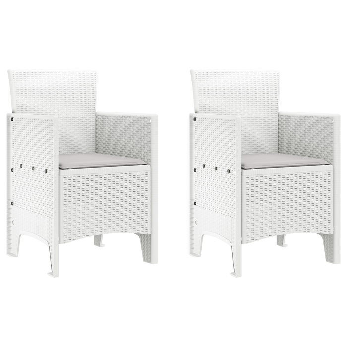 Sedie da giardino con cuscini 2 pz Bianco Polyrattan