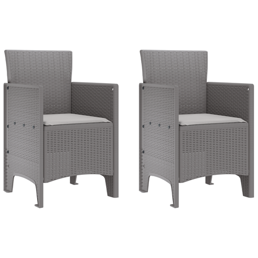 Sedie da giardino con cuscini 2 pz Grigio Chiaro Polyrattan
