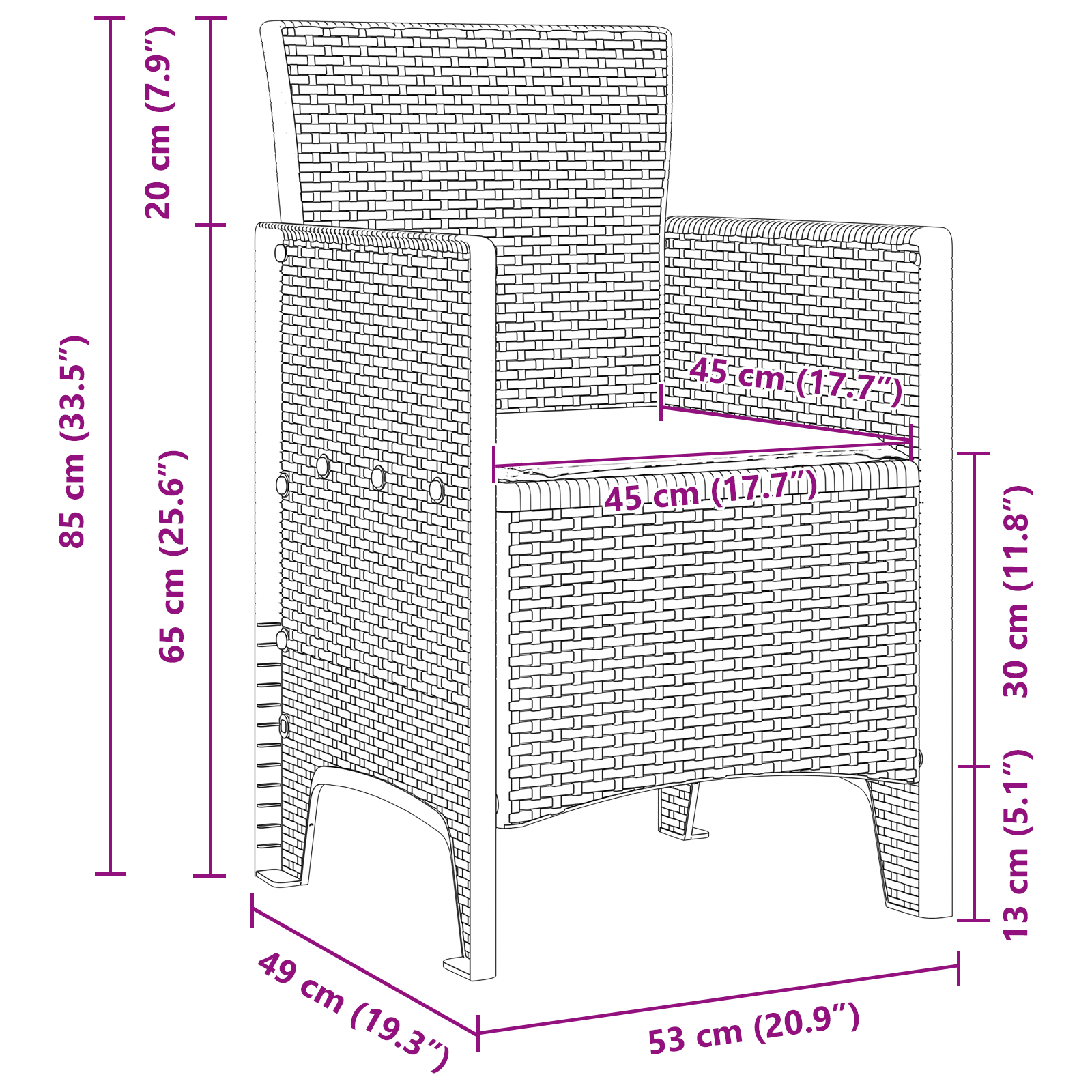 Sedie da Giardino con Cuscini 4 pcs Marrone Polyrattan