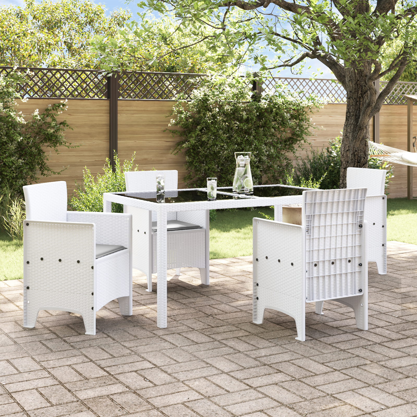 Sedie da giardino con cuscini 4 pz Rattan bianco