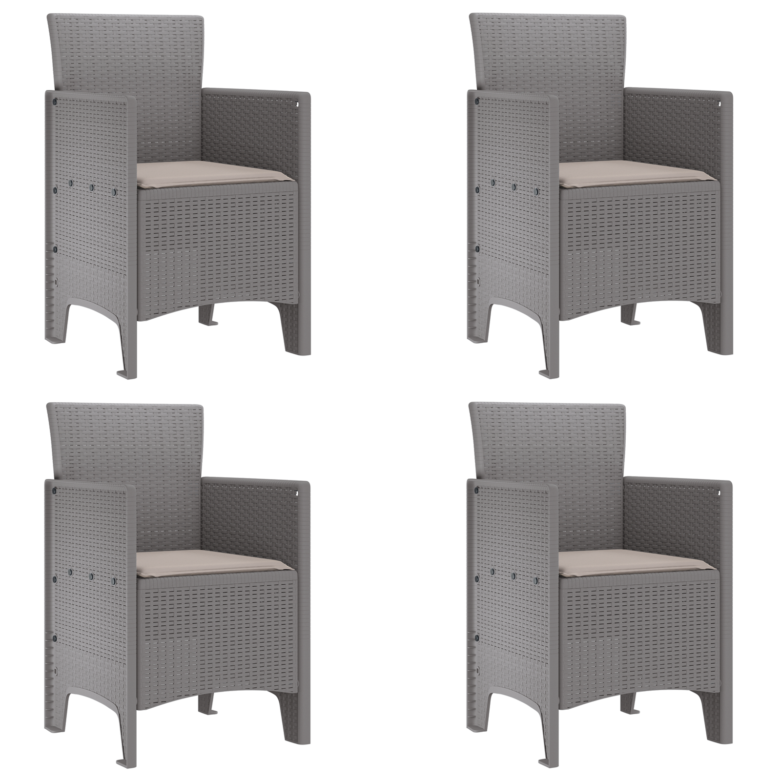 Set di 4 sedie da giardino con cuscini grigio chiaro in polyrattan