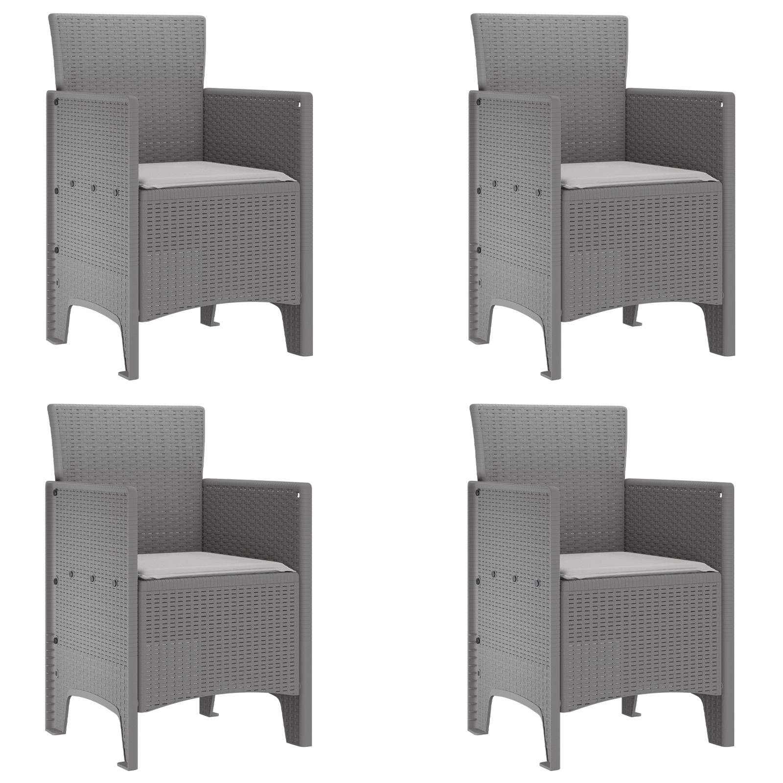 Set di 4 Sedie da Giardino con Cuscini Grigio Chiaro in Polirattan