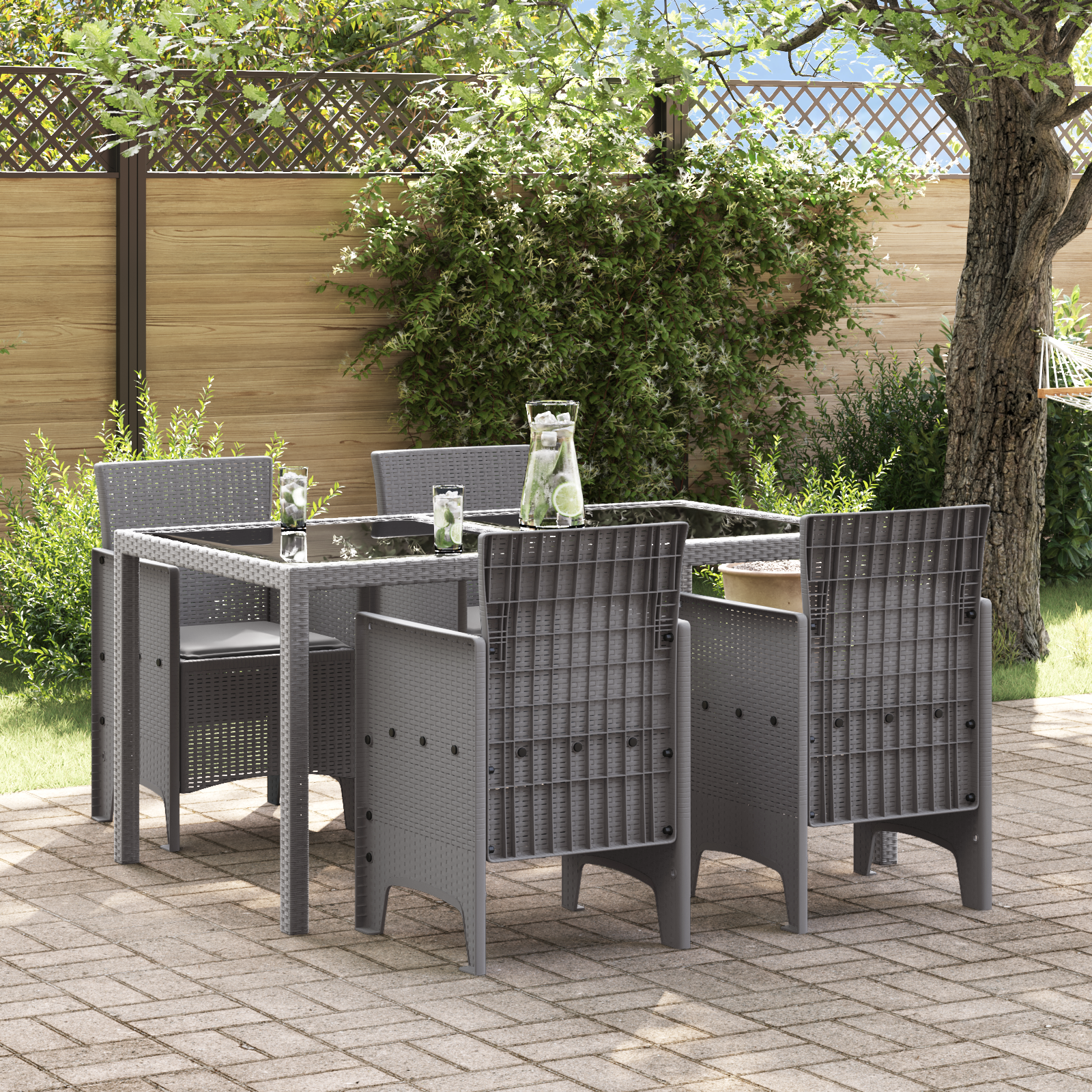 Set di 4 Sedie da Giardino con Cuscini Grigio Chiaro in Polirattan