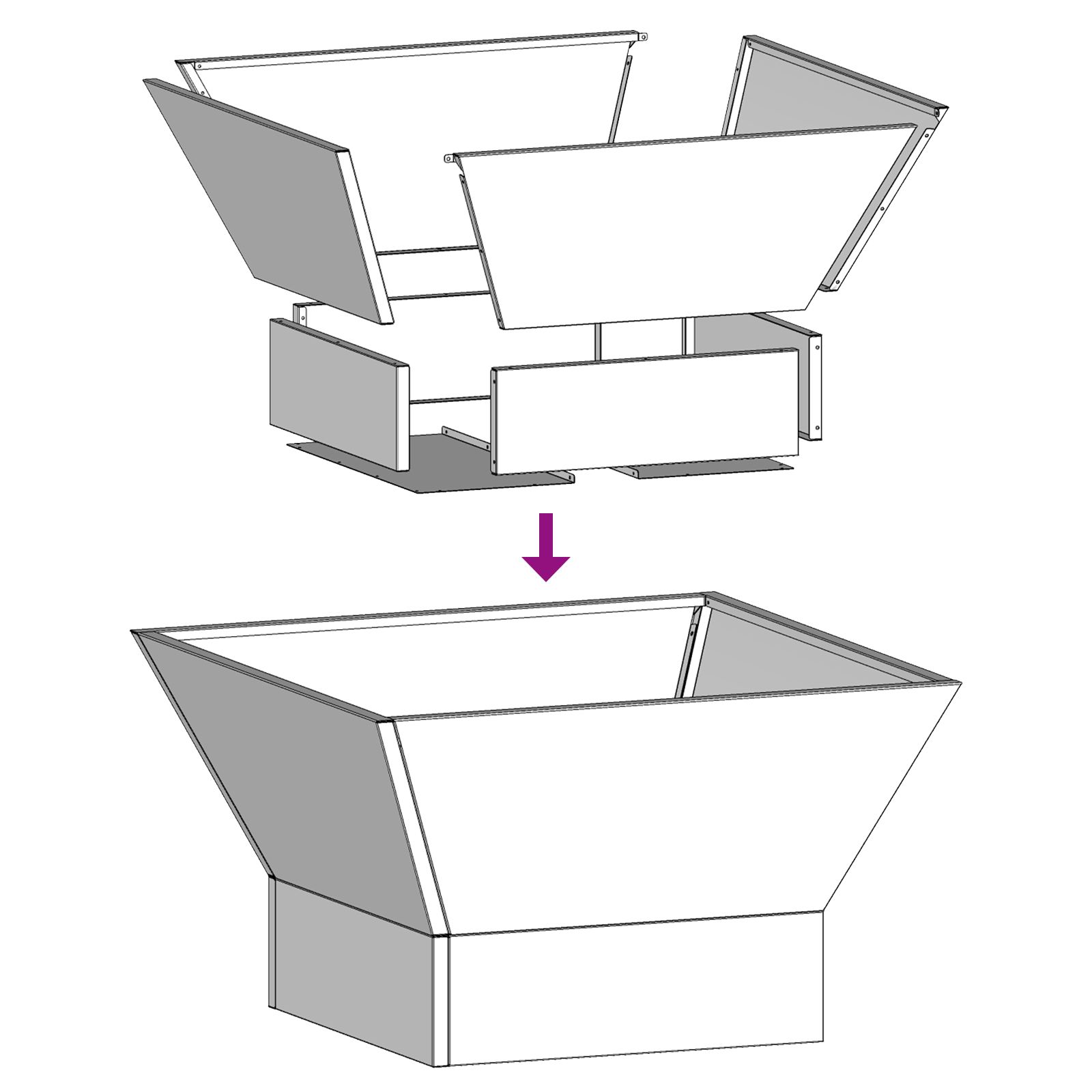 Focolare Quadrato Nero 60x60x35 cm in Acciaio
