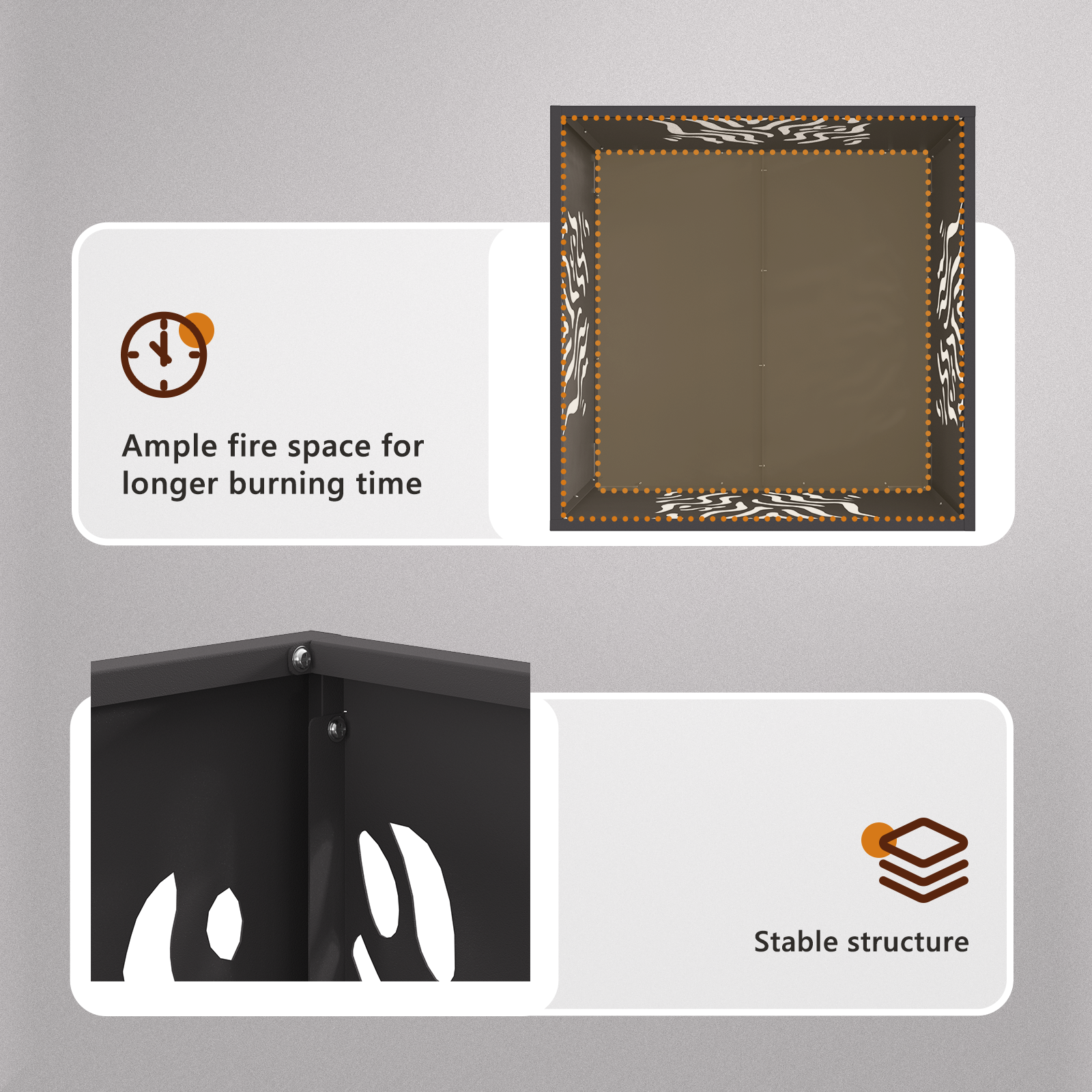 Braciere Quadra Nera 60x60x40 cm Acciaio