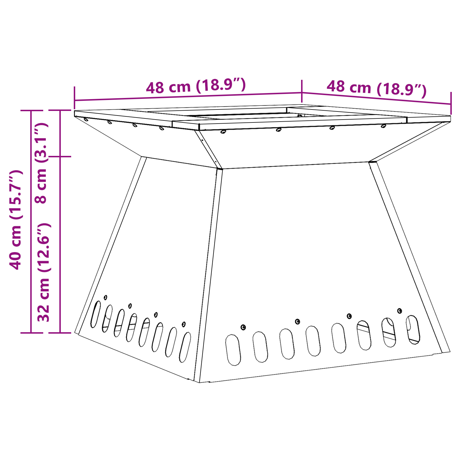 Braciere 48x48x40 cm Acciaio Resistenti alle Intemperie