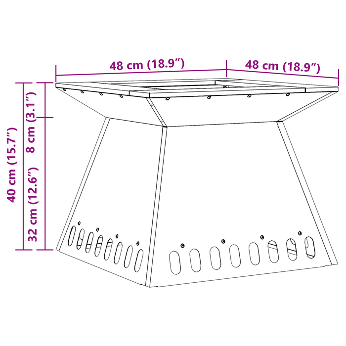 Braciere 48x48x40 cm Acciaio Resistenti alle Intemperie