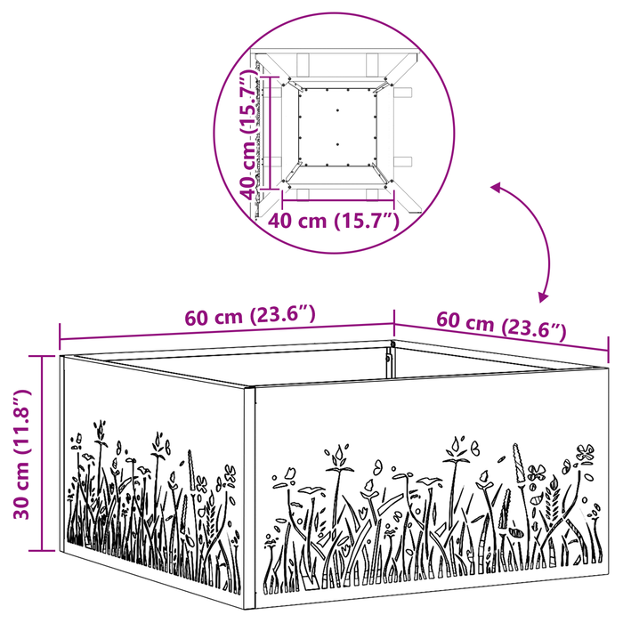 Focolare Quadrato Nero 60x60x30 cm in Acciaio