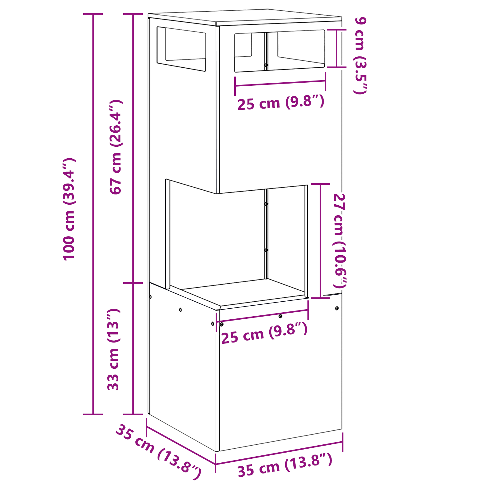 Focolare Quadrato Nero 35x35x100 cm Acciaio