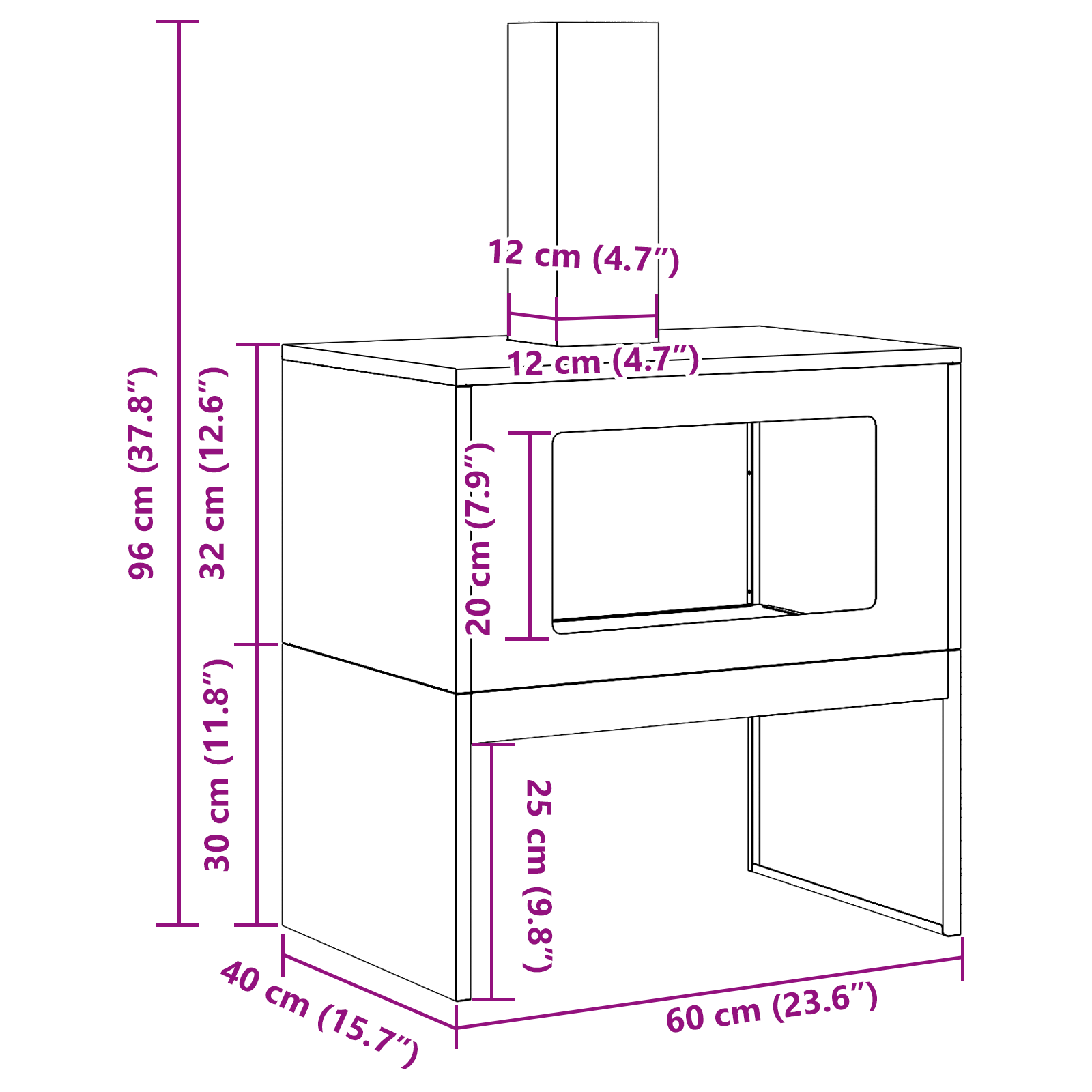 Braciere con Camino Nero 60x40x96 cm Acciaio
