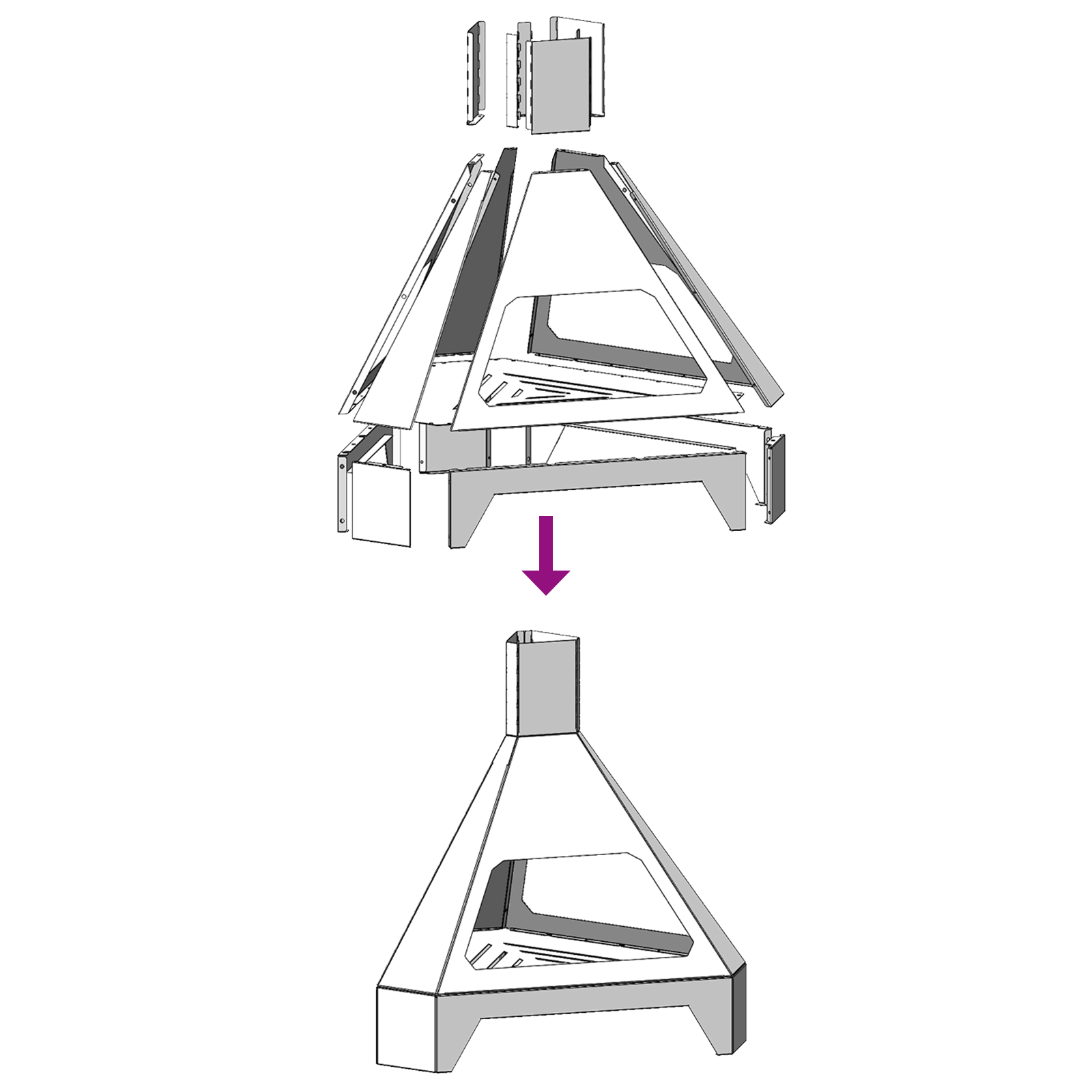 Focolare con Camino Nero 50x43x52 cm Acciaio