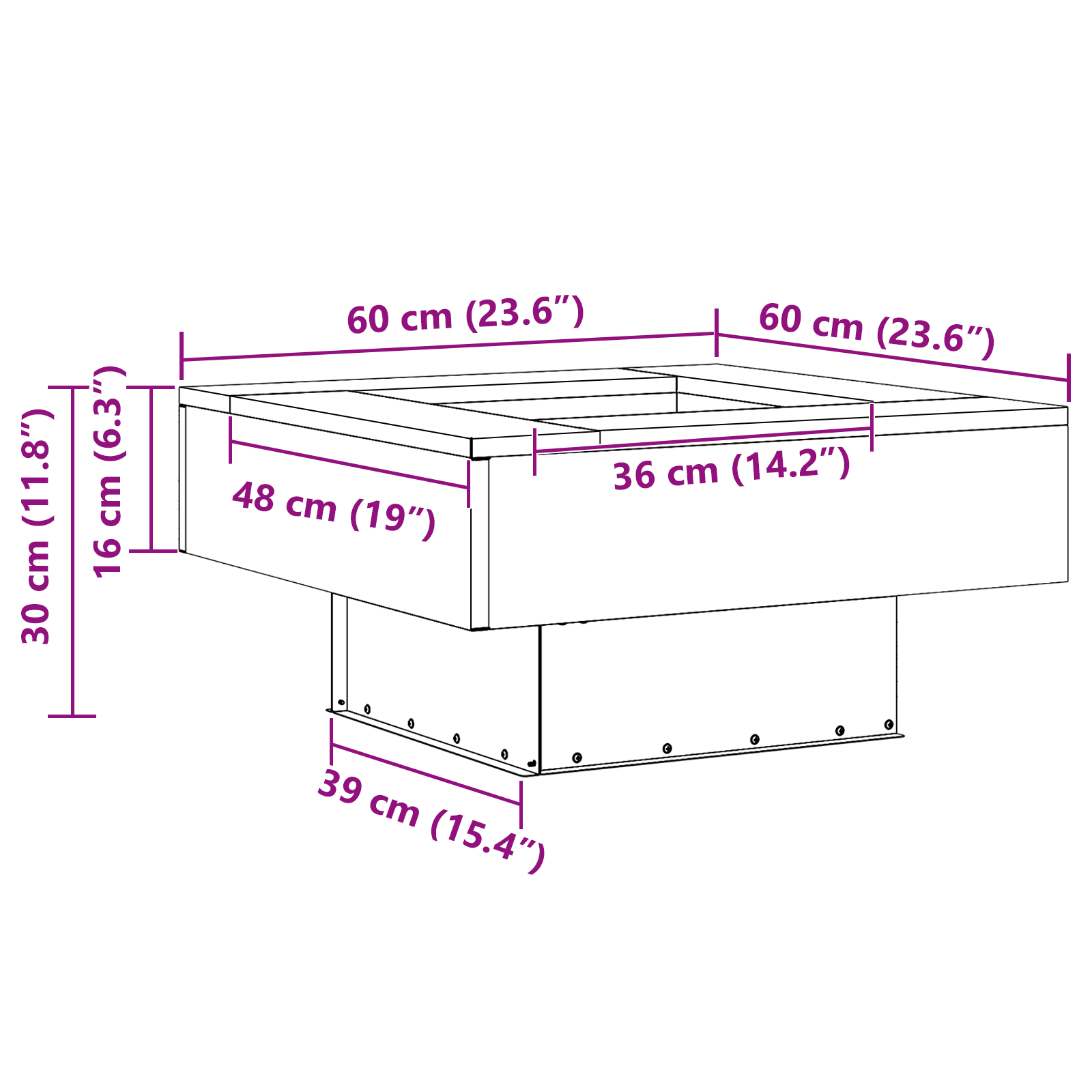 Focolare Square Nero 60x60x30 cm Acciaio