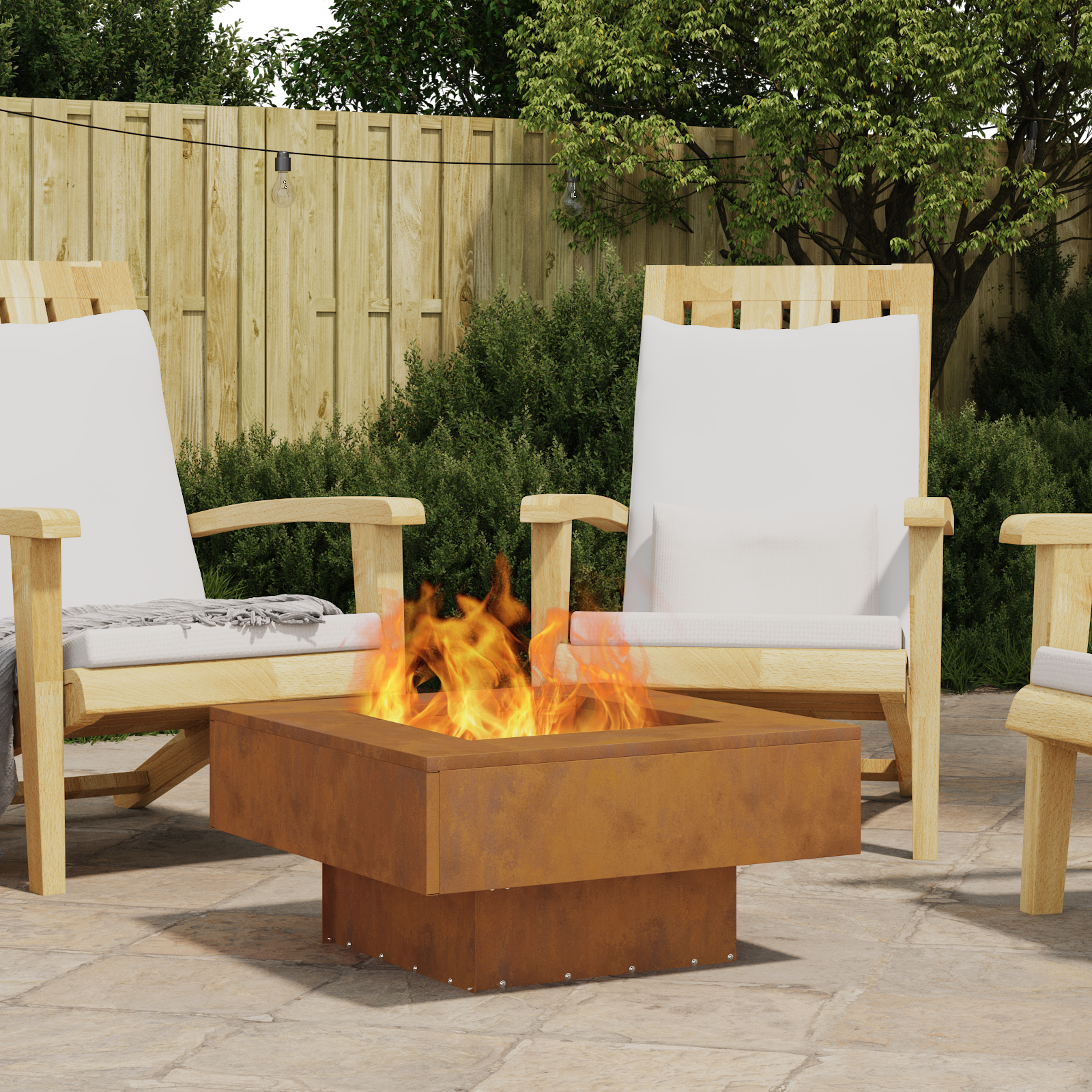 Caminetto Quadrato 60x60x30 cm in Acciaio Resistente alle Intemperie di