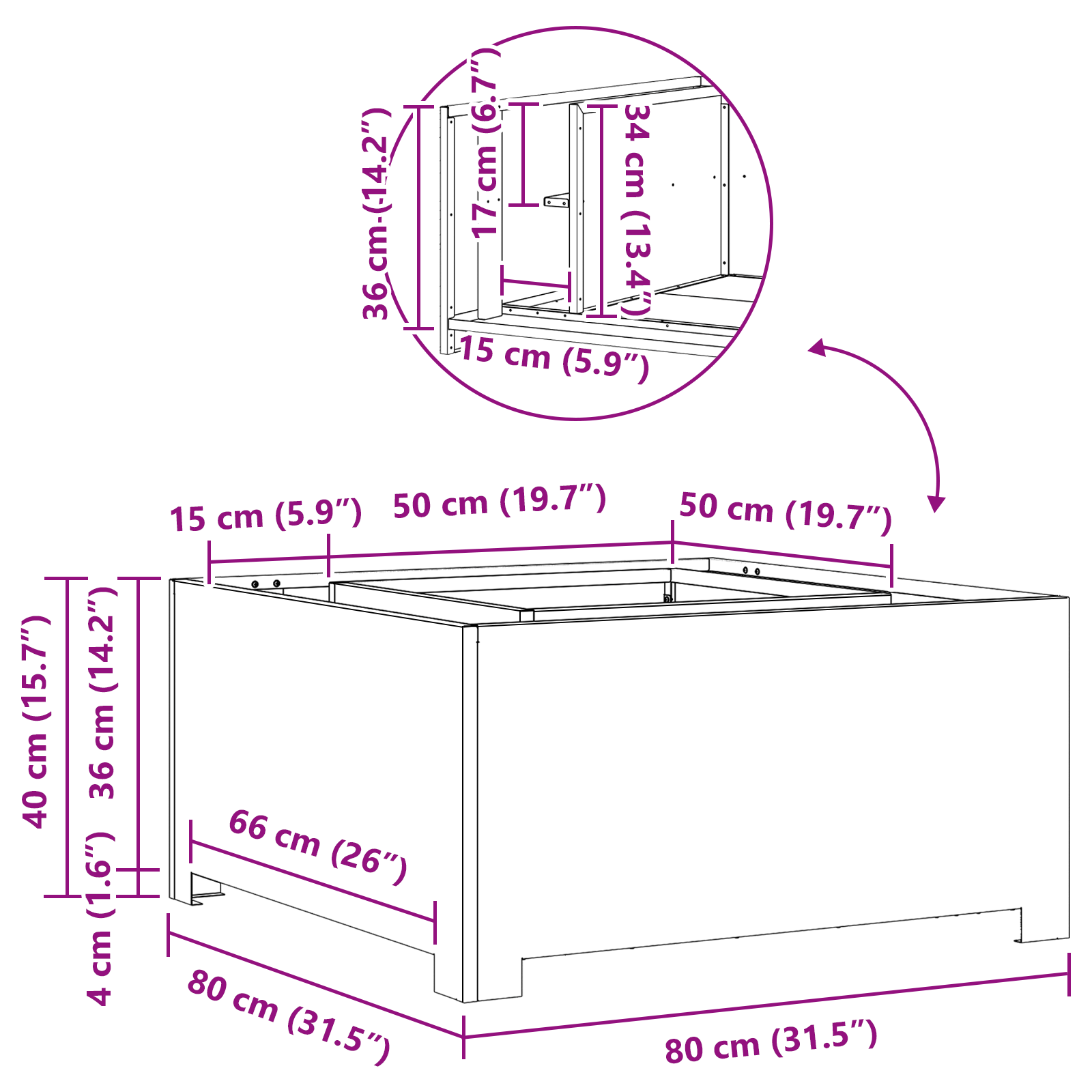 Braciere Quadrato Nero 80x80x40 cm Acciaio