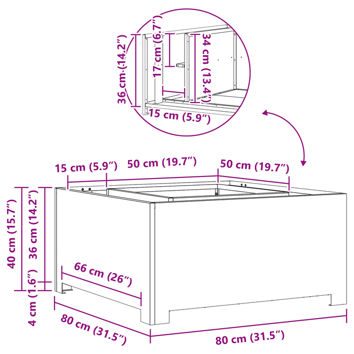 Braciere Quadrato Nero 80x80x40 cm Acciaio