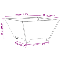 Braciere Quadrato Nero 60x60x30 cm Acciaio