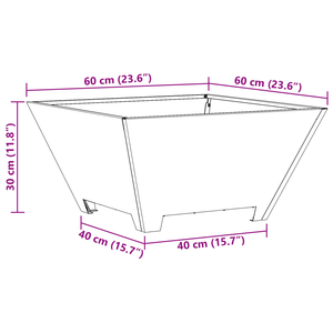 Braciere Quadrato Nero 60x60x30 cm Acciaio