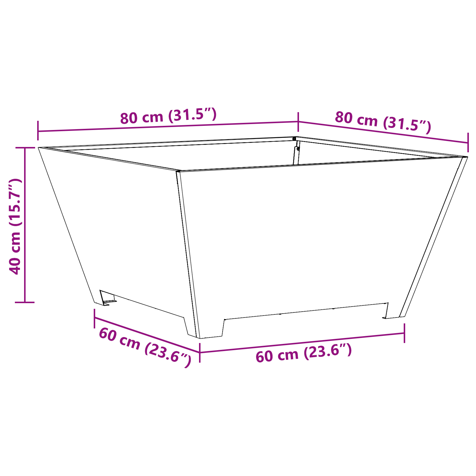 Focolare Quadrato Nero 80x80x40 cm Acciaio