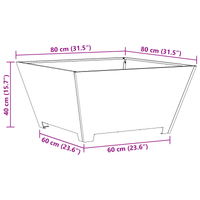 Focolare Quadrato Nero 80x80x40 cm Acciaio