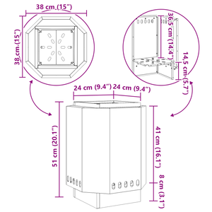 Focolare Senza Fumi Nero 38x38x51 cm in Acciaio di
