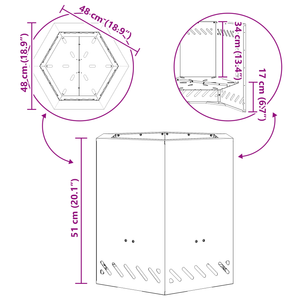 Focolare Senza Fumi Esagonale Nero 48x48x51 cm Acciaio